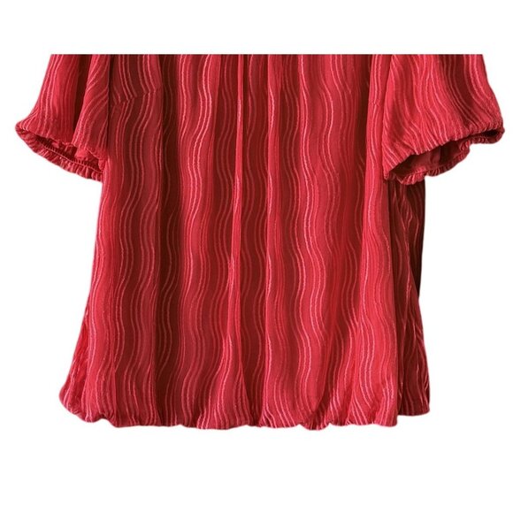 Sara Michelle Womens Red Wavy Striped Short Sleeve Top 3X Casual Holiday - Picture 3 of 7